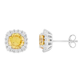 PRIMROSE Sterling Silver Cubic Zirconia Halo Stud Earrings