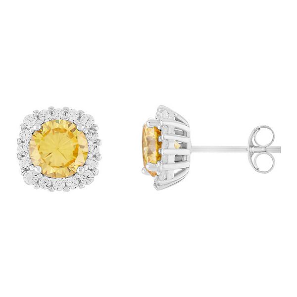 Triple Link Halo Sterling Silver Stud Earrings main image 1