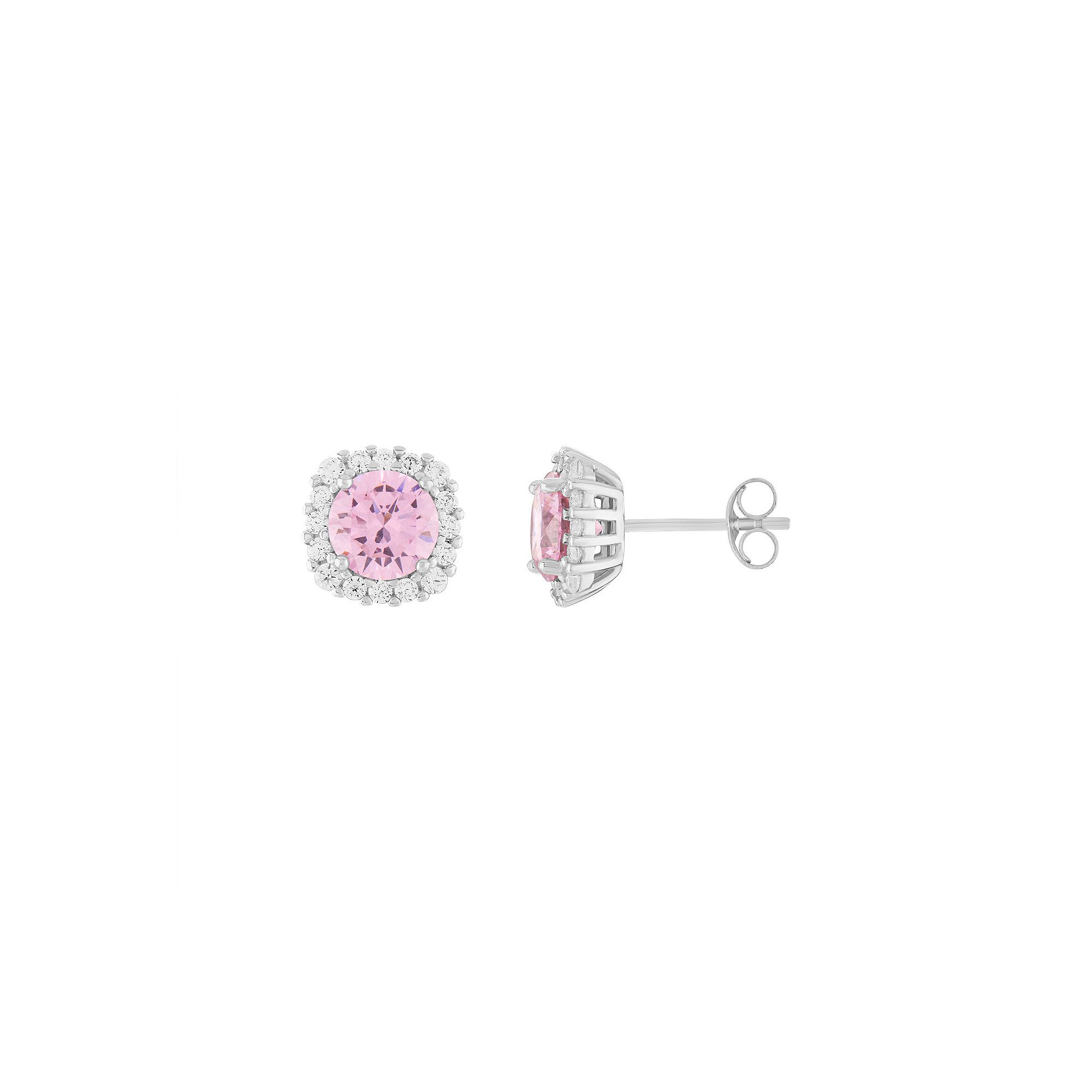 PRIMROSE Sterling Silver Cubic Zirconia Halo Stud Earrings, Womens, Octobe