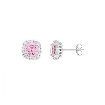PRIMROSE Sterling Silver Cubic Zirconia Halo Stud Earrings