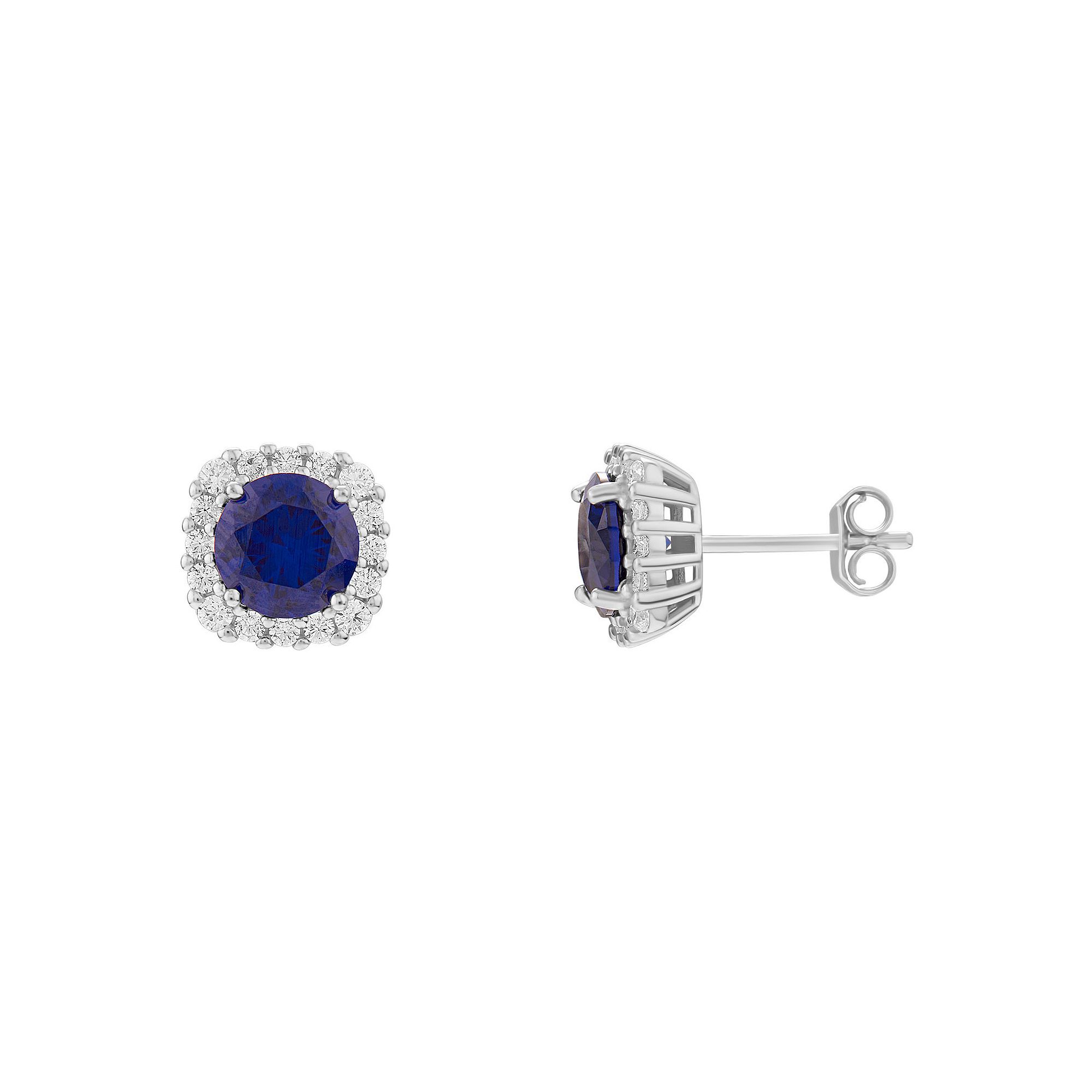 PRIMROSE Sterling Silver Cubic Zirconia Halo Stud Earrings, Womens, Septem