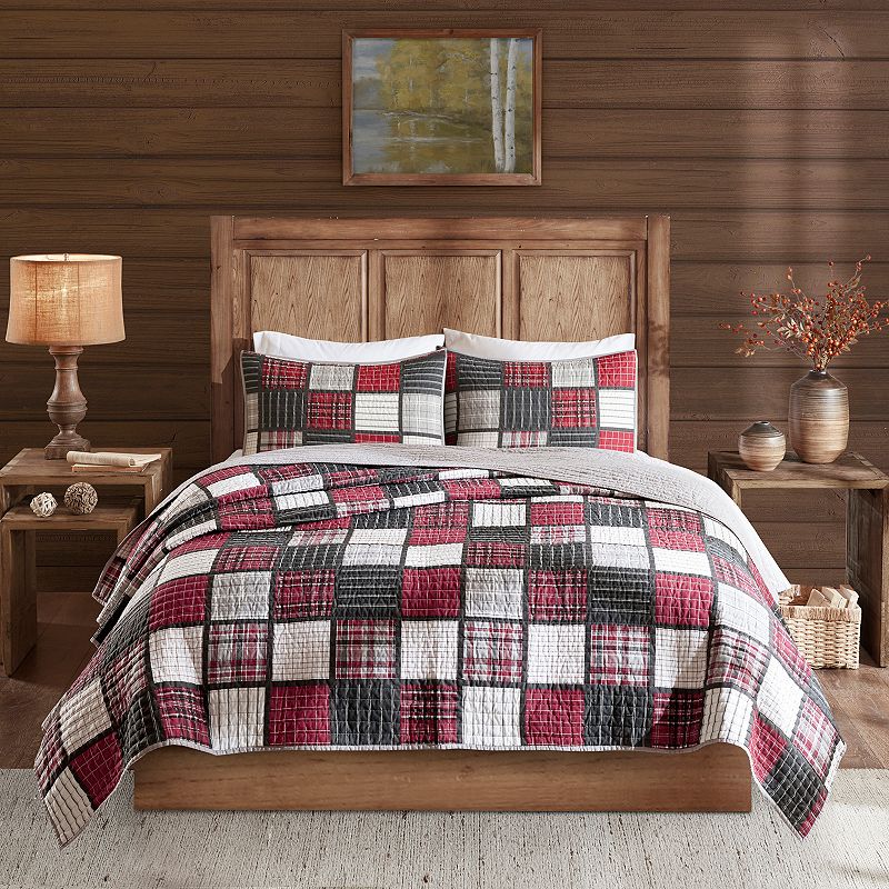 Woolrich Tulsa Oversized Plaid Print Cotton Quilt Set with Shams, Red, King