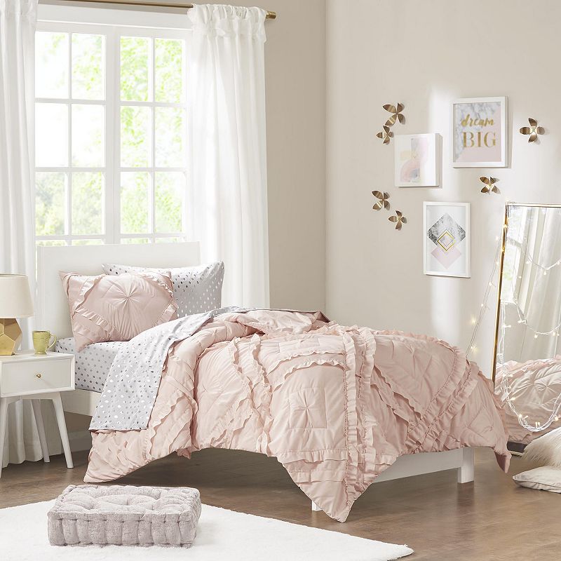 Intelligent Design Karlie Ruffle Quilt Set, Pink, Twin