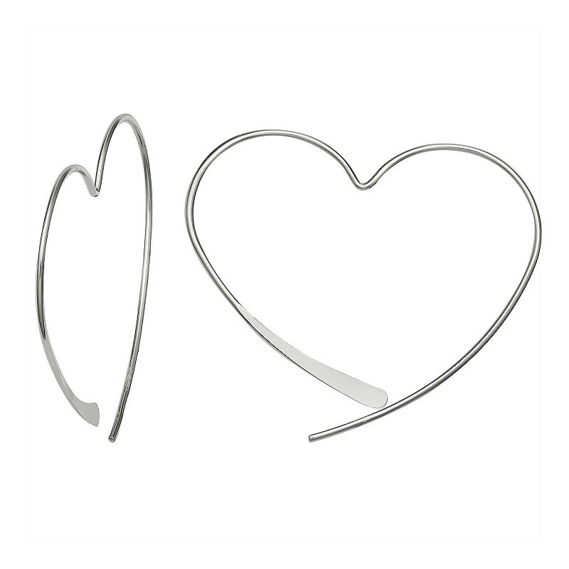 PRIMROSE Sterling Silver Heart Threader Earrings, Womens, Grey