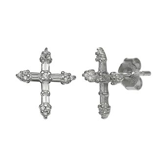PRIMROSE Sterling Silver Cubic Zirconia Cross Stud Earrings