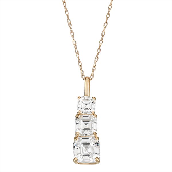 10k Gold Cubic Zirconia 3 Stone Drop Pendant