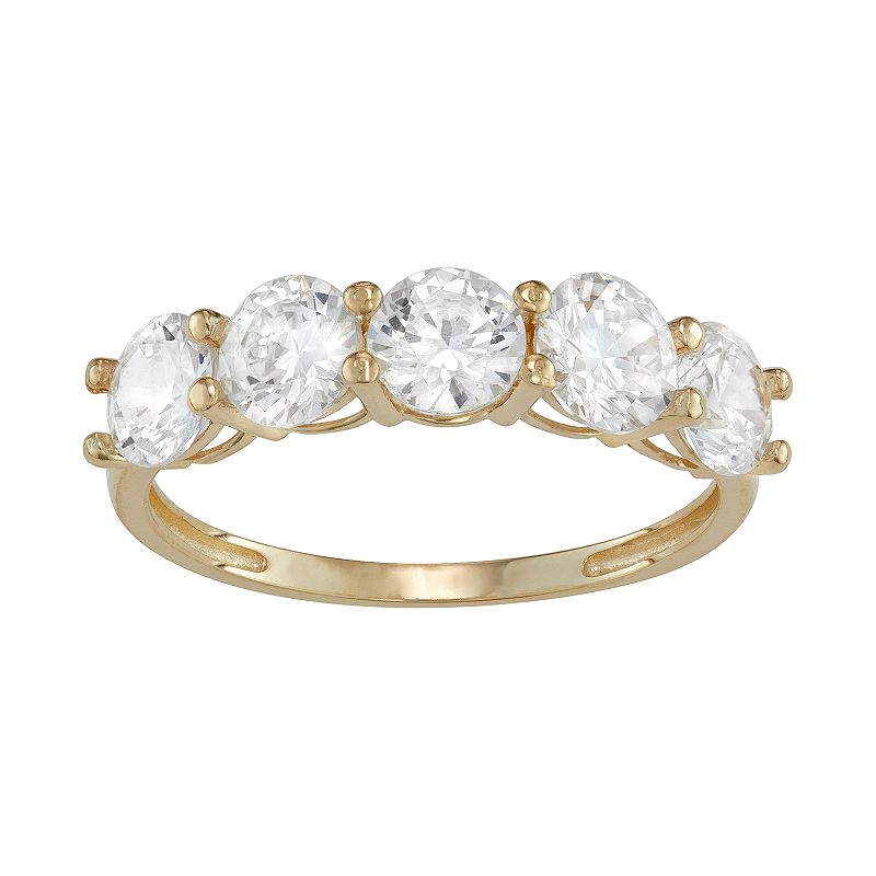 10k Gold 5-Stone Cubic Zirconia Ring, Womens, Size: 6, White