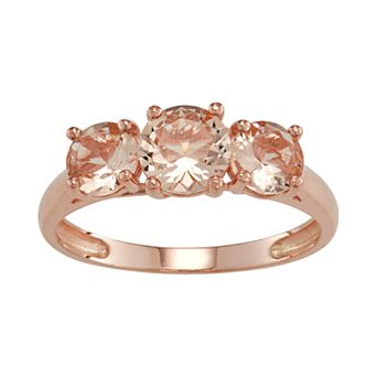 Designs by Gioelli 10k Rose Gold Simulated Morganite 3-Stone Ring