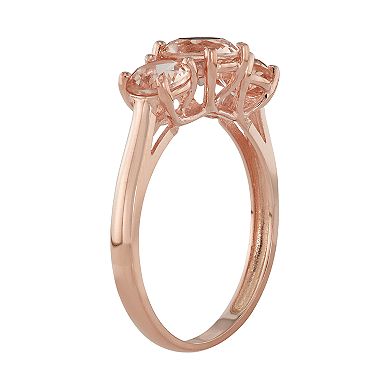10k Rose Gold Simulated Morganite 3-Stone Ring