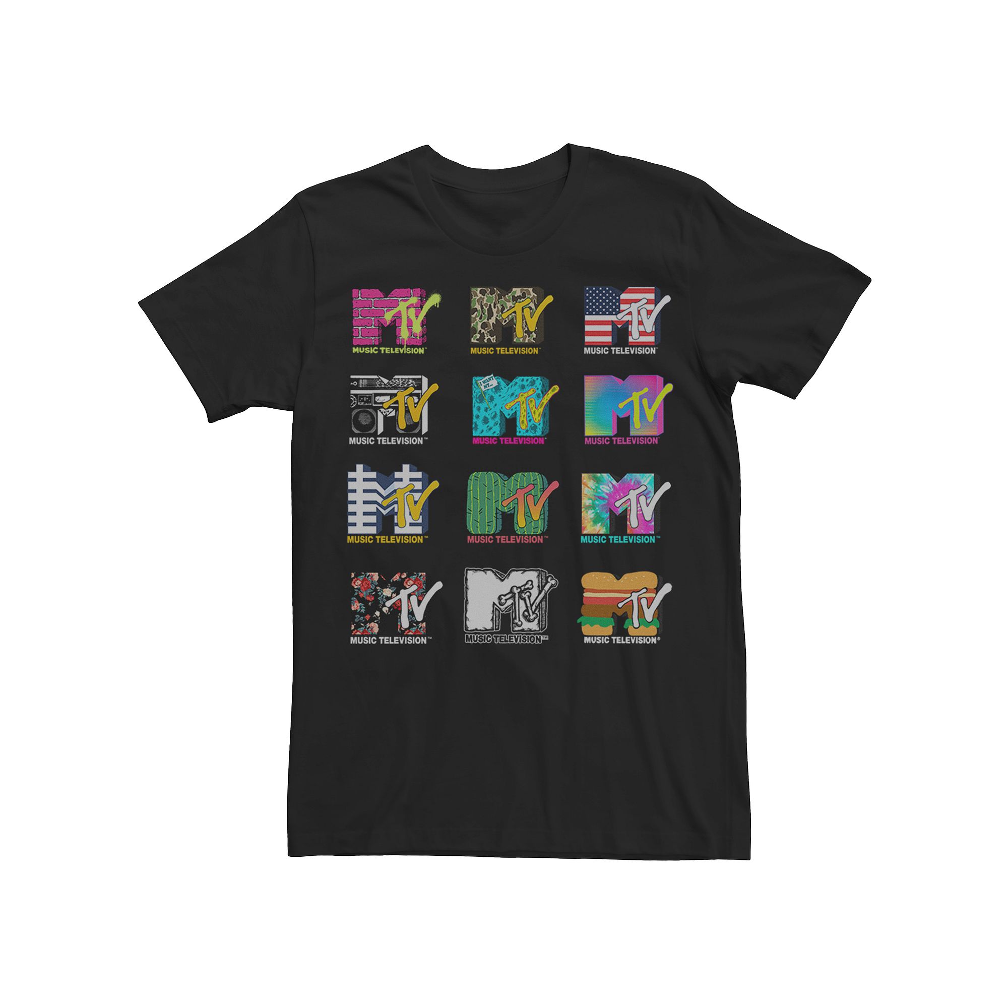 Mens MTV Logo Collage Tee, Size: Medium, Black
