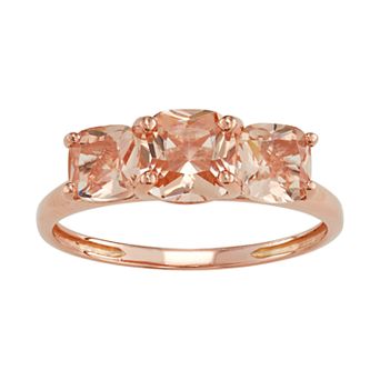 Designs by Gioelli 10k Rose Gold Simulated Morganite 3-Stone Ring