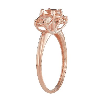 10k Rose Gold Simulated Morganite 3-Stone Ring