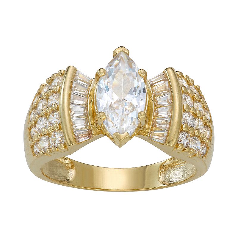 10k Gold Cubic Zirconia Marquise Ring, Womens, Size: 6, White