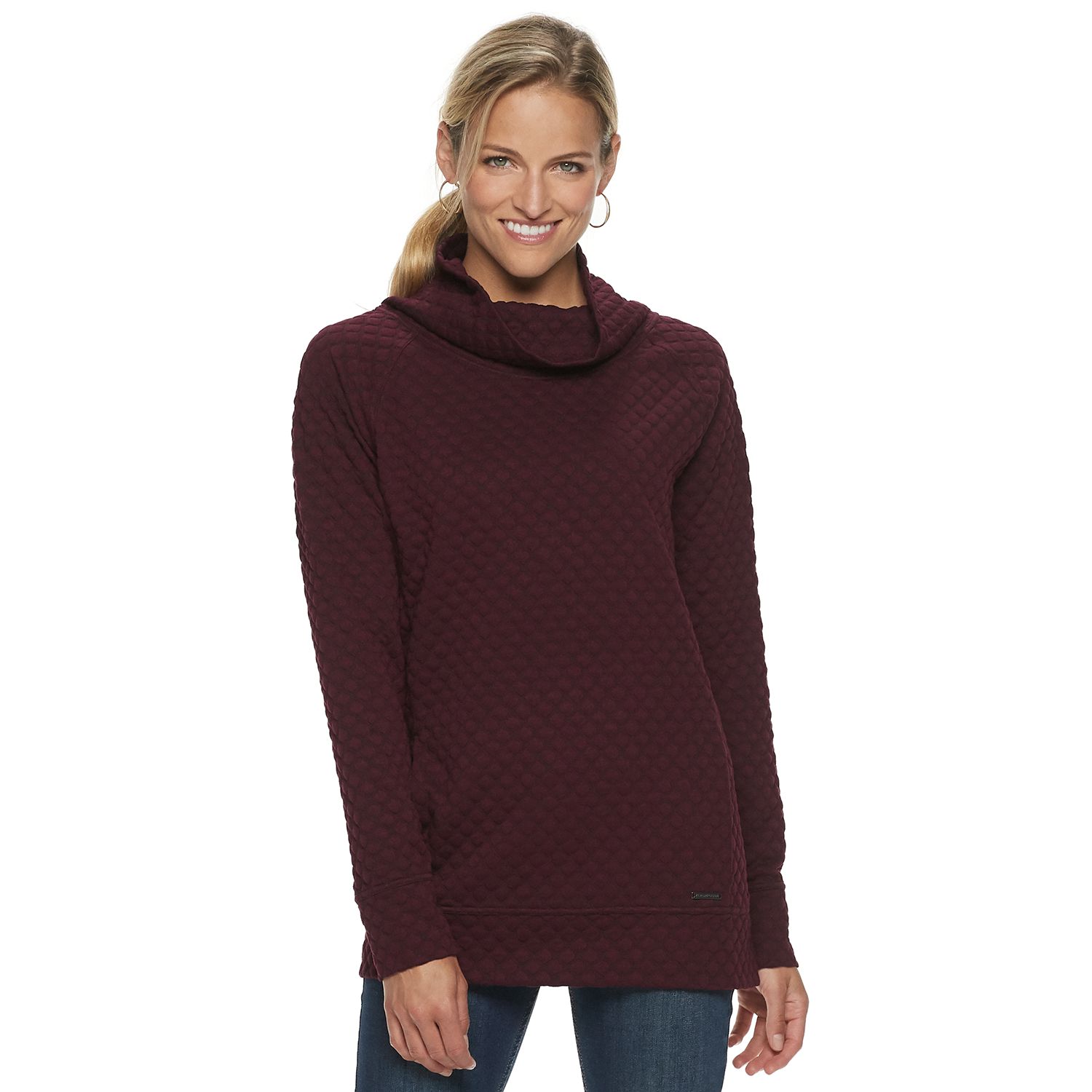 quilted cowl neck sweatshirt