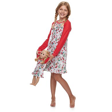 Girls 4-16 Jammies For Your Families Fun Santa Nightgown & Matching Doll Gown by Cuddl Duds