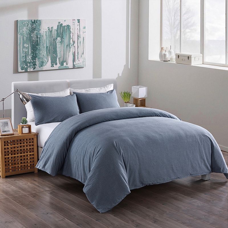 Messy Bed Washed Cotton Duvet Cover Set, Blue, Full/Queen