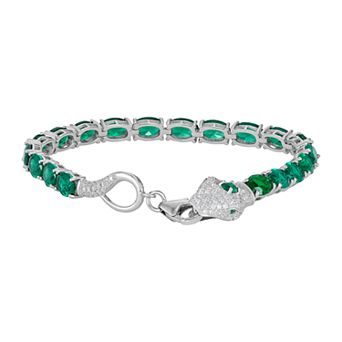 Designs by Gioelli Sterling Silver Simulated Emerald Snake Bracelet