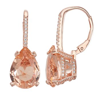 Designs by Gioelli 14k Rose Gold Over Silver Simulated Morganite Teardrop Leverback Earrings