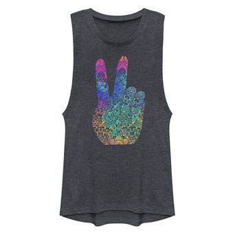 Juniors' Fifth Sun Rainbow Geometric Peace Festival Muscle Tank Top