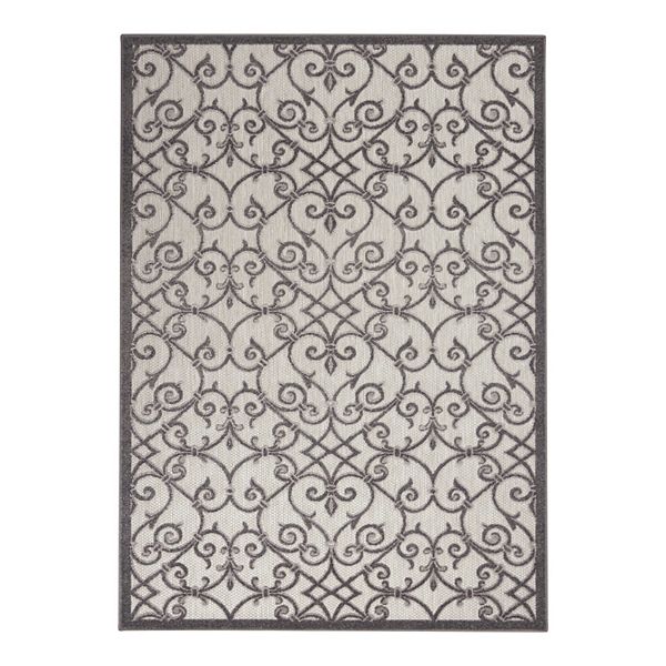 23u0022x10 Rectangle Indoor and Outdoor Loomed Scroll Runner Gray - Nourison