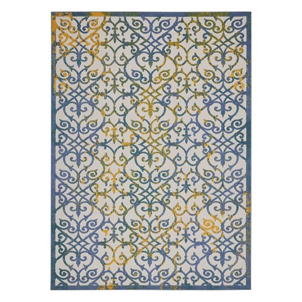 36u0022x56u0022 Rectangle Indoor and Outdoor Loomed Scroll Area Rug Off-White - Nourison
