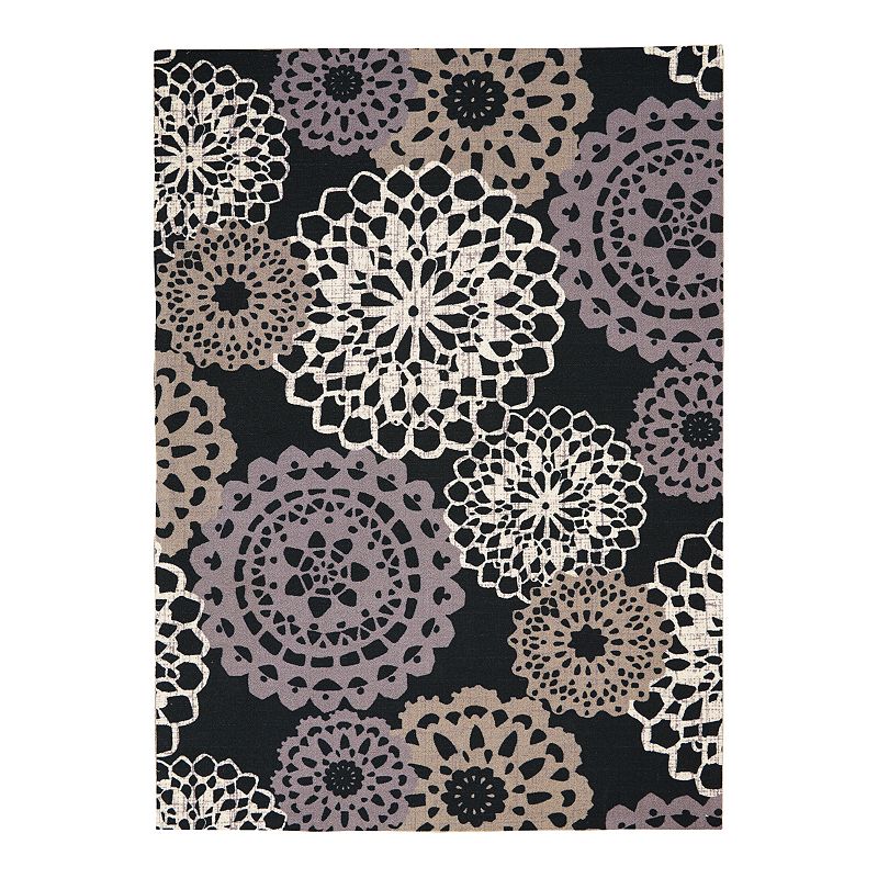 Waverly Sun N' Shade Aruba Indoor Outdoor Rug, Black, 5X7.5 Ft