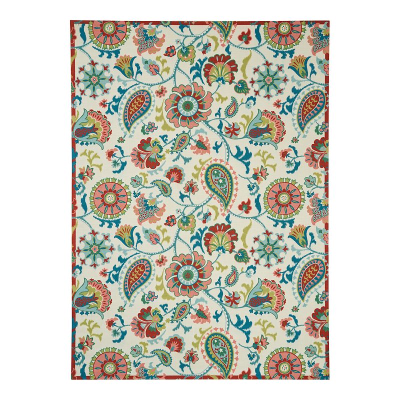 Waverly Sun N' Shade Paisley Indoor Outdoor Rug, White, 5X7.5 Ft