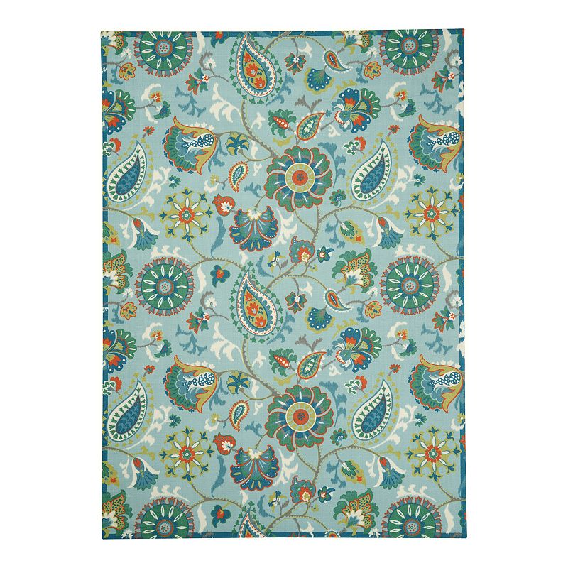 Waverly Sun N' Shade Paisley Indoor Outdoor Rug, Light Blue, 5X7.5 Ft