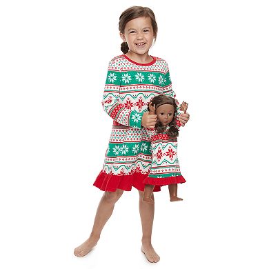 Girls 4-16 Jammies For Your Families "We Jingled" Microfleece Nightgown & Matching Doll Gown