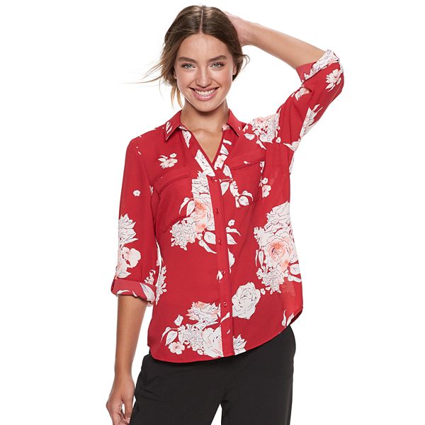 Juniors' Candie's® Piped Roll-Tab Blouse