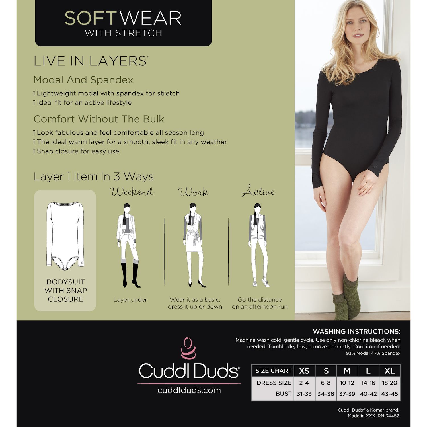 Women's Cuddl Duds® Softwear with Stretch Long Sleeve Bodysuit | Kohls