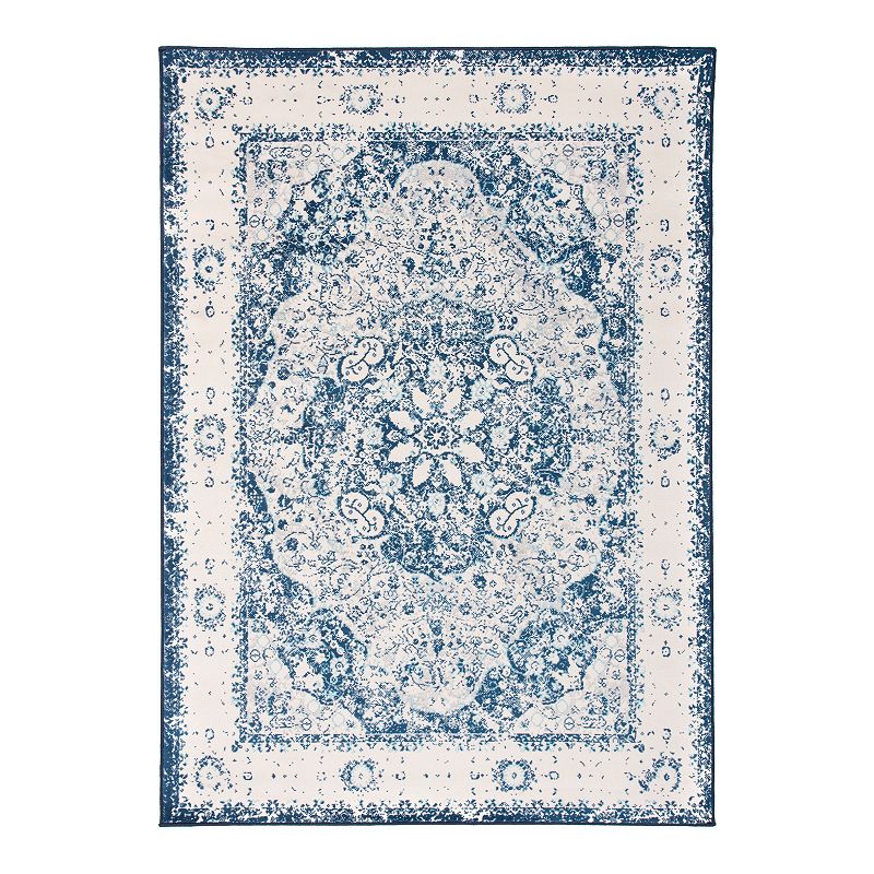 World Rug Gallery Vintage Oriental Distressed Medallion Blue 2  x 3  Area Rug