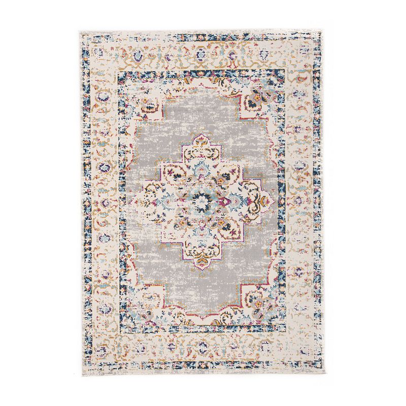 World Rug Gallery Monaco Bohemian Medallion Rug, Grey, 6.5X9 Ft