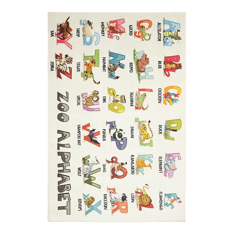 Mohawk Home Kids Interactive Prismatic Alphabet Zoo EverStrand Rug, Beig/Green, 3X5 Ft