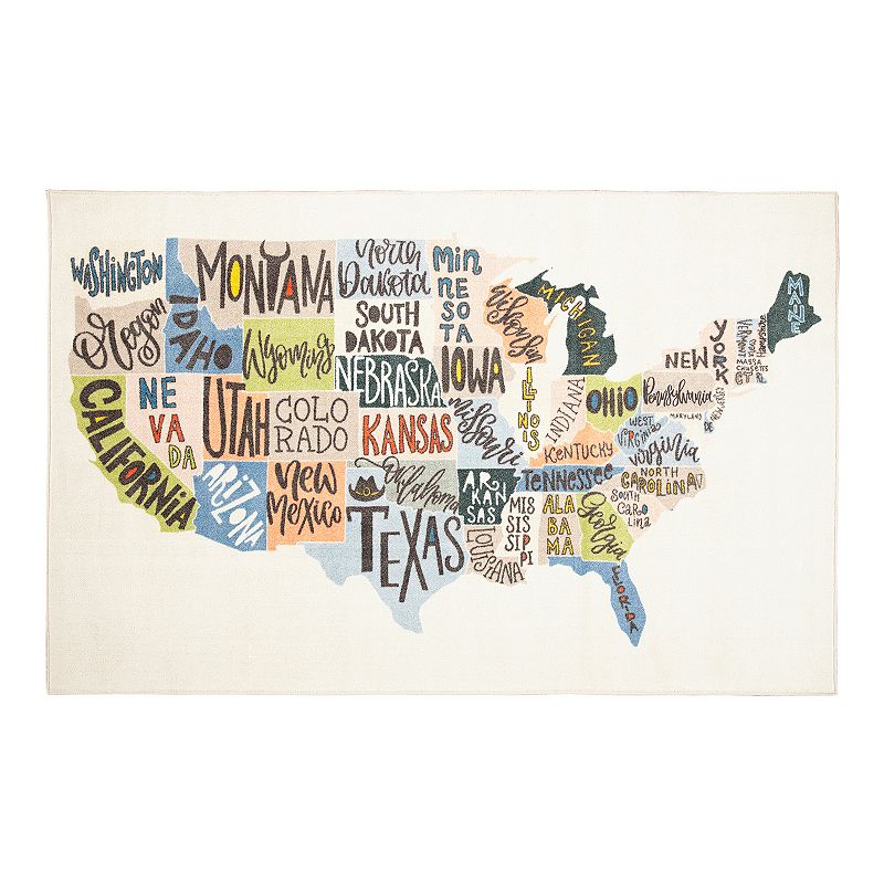 Mohawk Home Kids Interactive Prismatic United States Map EverStrand Rug, Mu