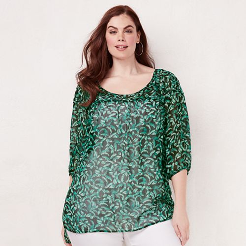 Plus Size LC Lauren Conrad Printed Chiffon Peasant Top