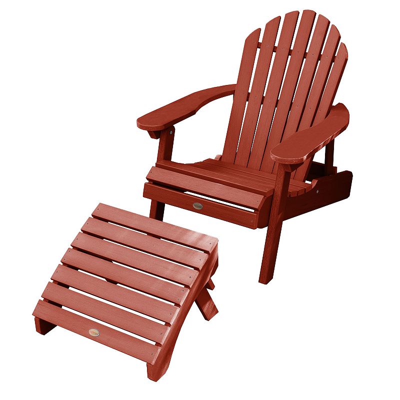 highwood Hamilton Folding & Reclining Adirondack Chair with Ottoman, Red