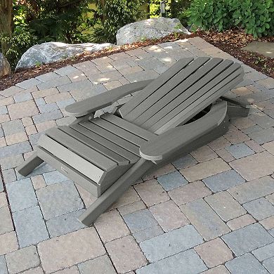 Highwood USA Set of 2 Hamilton Folding & Reclining Adirondack Chairs, 2 Folding Ottomans, 1 Folding Side Table