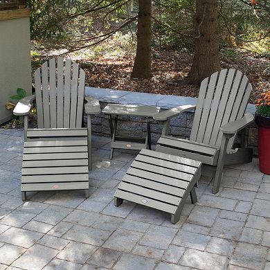 Highwood USA Set of 2 Hamilton Folding & Reclining Adirondack Chairs, 2 Folding Ottomans, 1 Folding Side Table