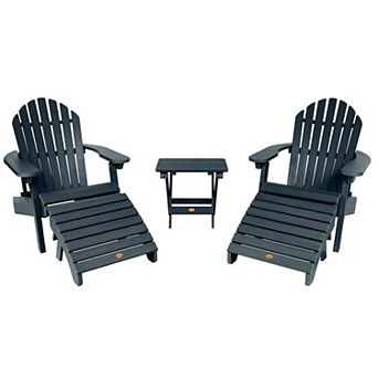 Highwood USA Set of 2 Hamilton Folding & Reclining Adirondack Chairs, 2 Folding Ottomans, 1 Folding Side Table
