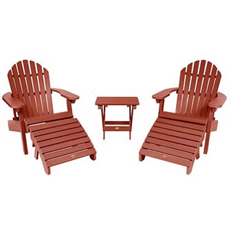 Highwood USA Set of 2 Hamilton Folding & Reclining Adirondack Chairs, 2 Folding Ottomans, 1 Folding Side Table
