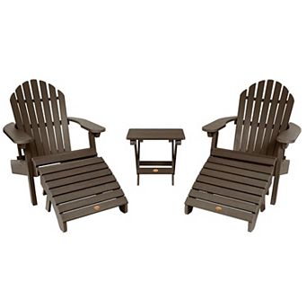 Highwood USA Set of 2 Hamilton Folding & Reclining Adirondack Chairs, 2 Folding Ottomans, 1 Folding Side Table