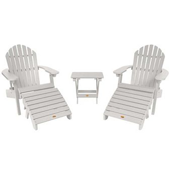 Highwood USA Set of 2 Hamilton Folding & Reclining Adirondack Chairs, 2 Folding Ottomans, 1 Folding Side Table