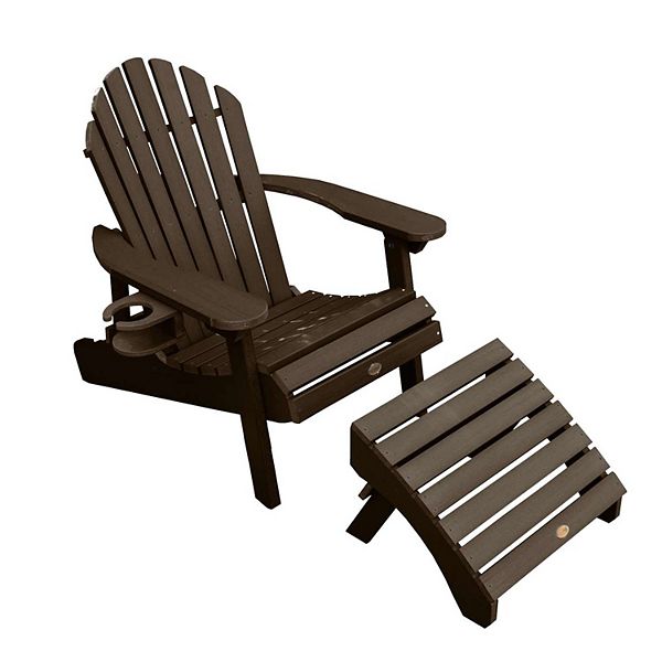 highwood Hamilton Folding & Reclining Adirondack Chair with Laptop/Reading Table - Weathered Acorn