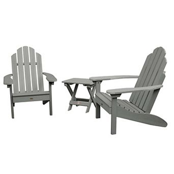 Highwood USA Set of 2 Classic Westport Adirondack Chairs with Folding Side Table