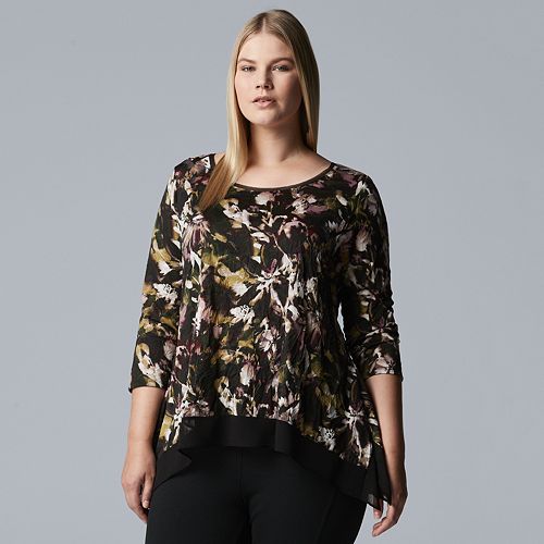 Plus Size Simply Vera Vera Wang High-Low Crinkle Top