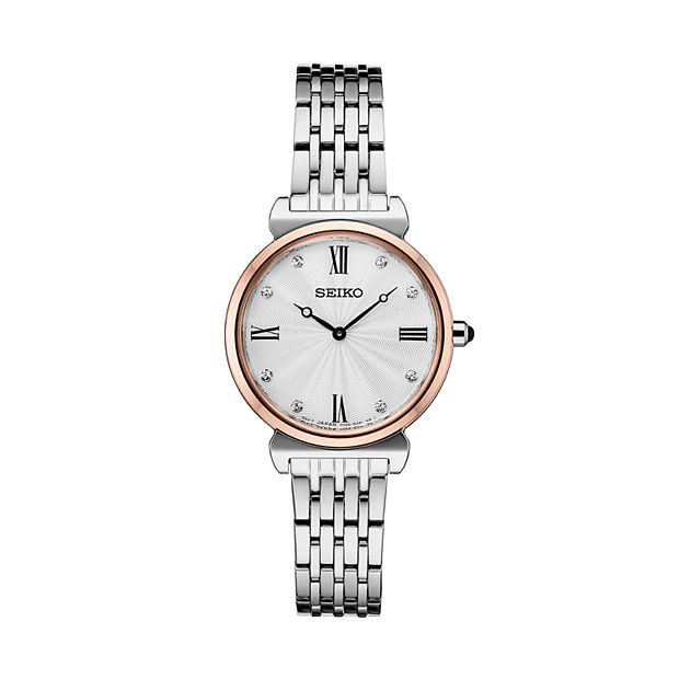 Seiko Stainless Steel Two-Tone Silver Crystal Dial Ladies fashion Quartz Watch SFQ798