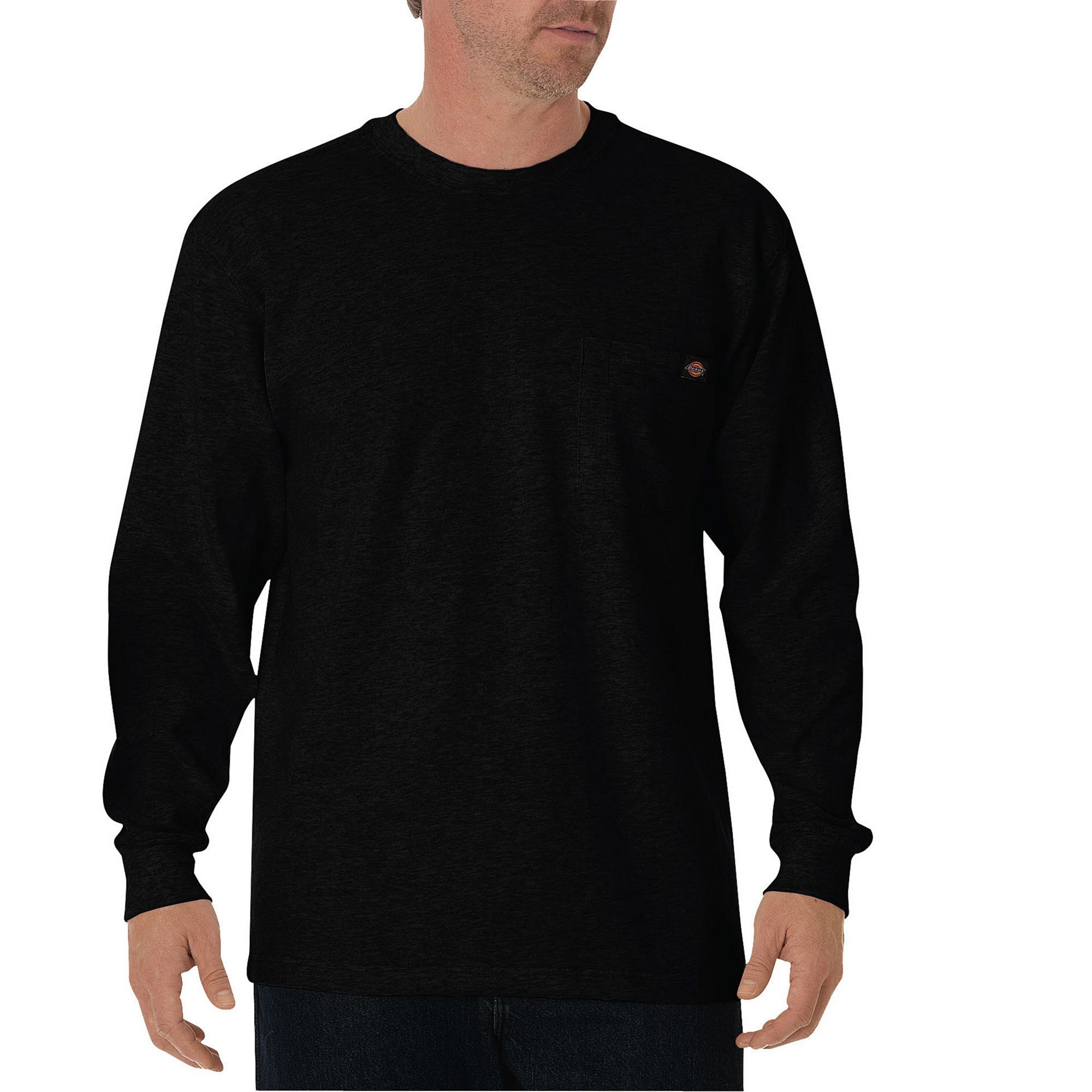 Mens Dickies Heavyweight Crewneck Long Sleeve Tee, Size: XXL, Black