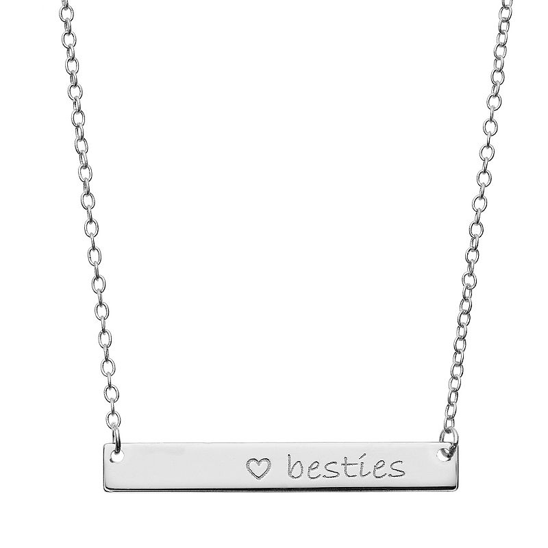 Besties Sterling Silver Bar Necklace, Womens, Size: 18, Multicolor