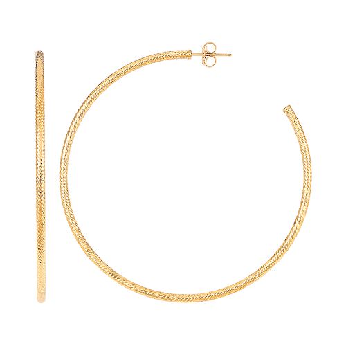 Everlasting Gold 14k Gold 60 mm Tube Hoop Earrings